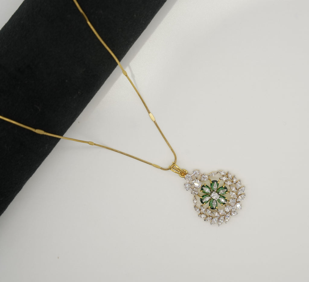 Silver Swarovski Green Stone Pendant Set