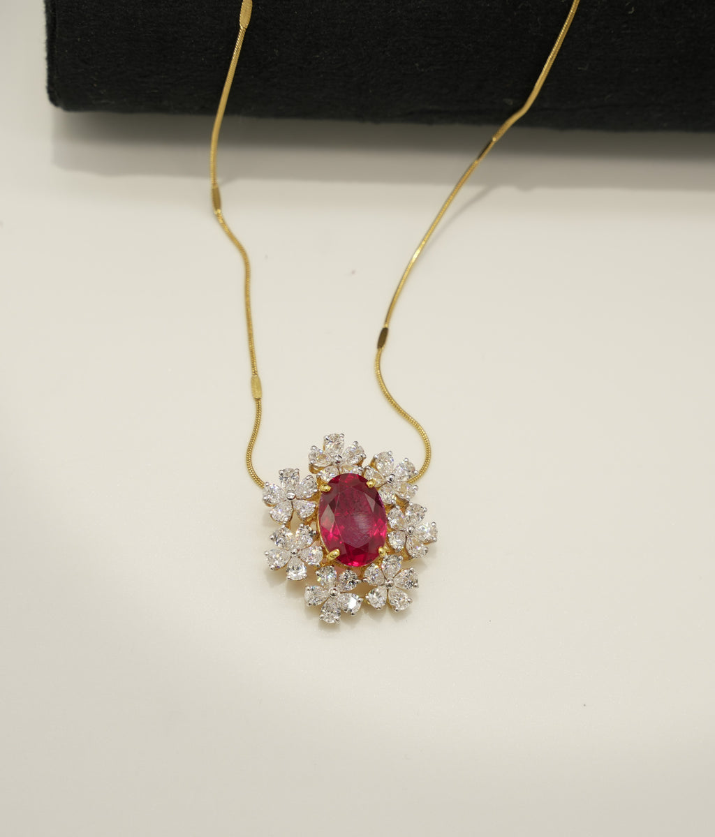 Silver Swarovski Red Stone Pendant Set