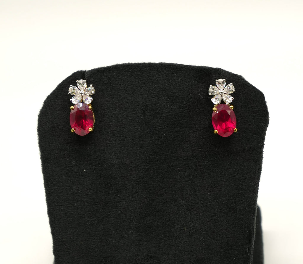 Silver Swarovski Red Stone Pendant Set