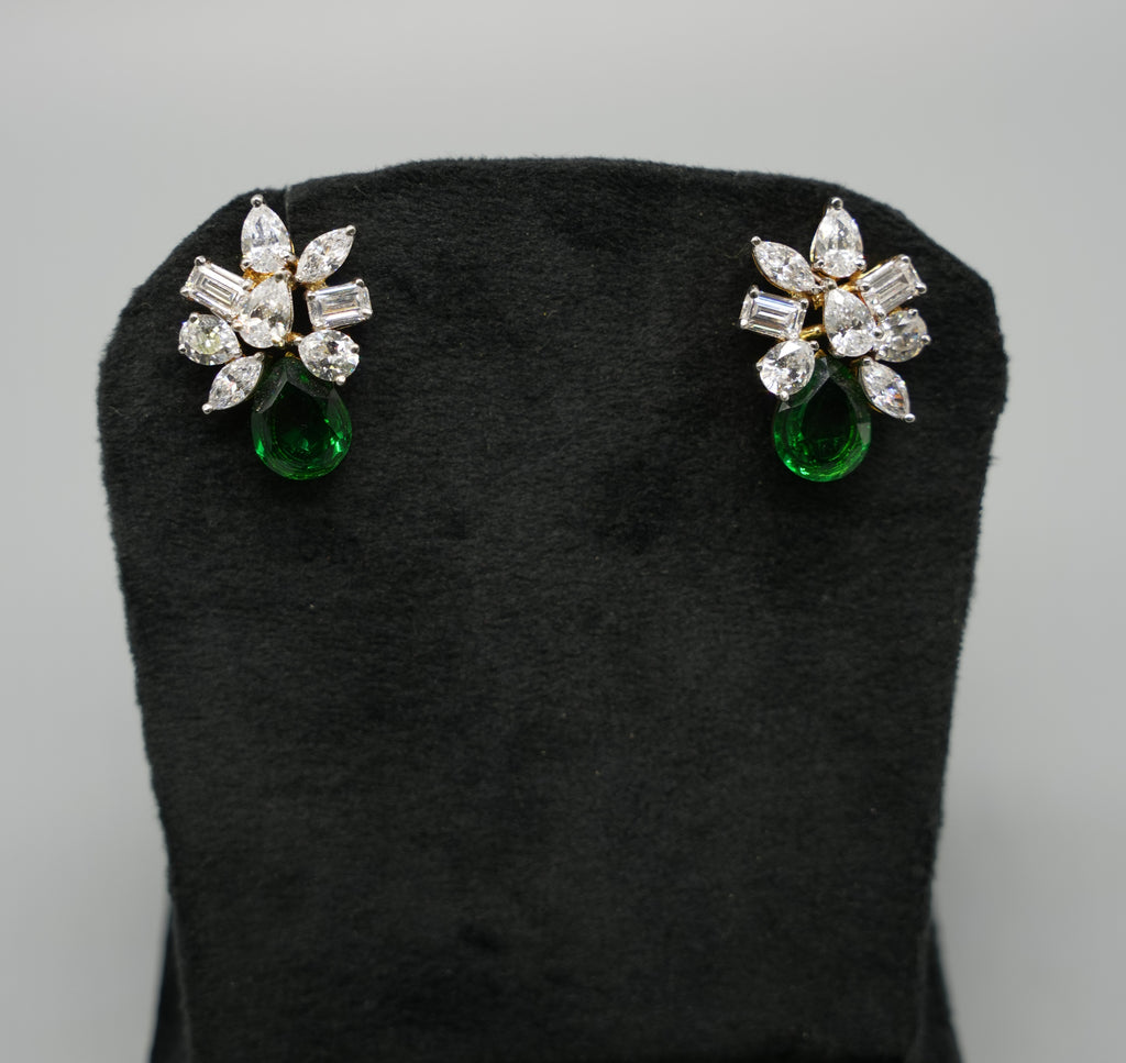 Silver Swarovski Green Stone Earrings