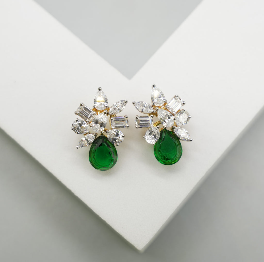 Silver Swarovski Green Stone Earrings