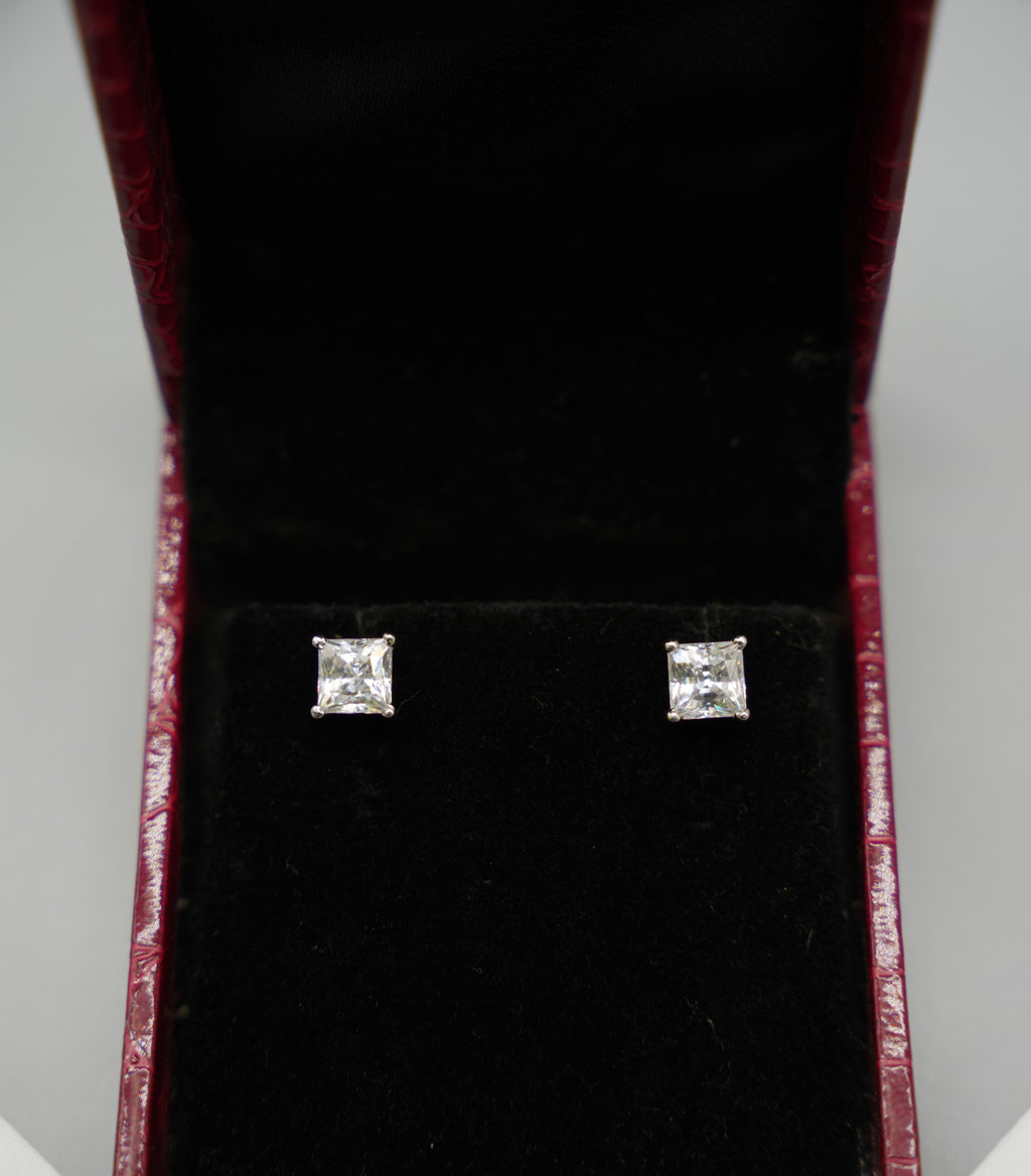 Silver Swarovski Princess Cut Studs