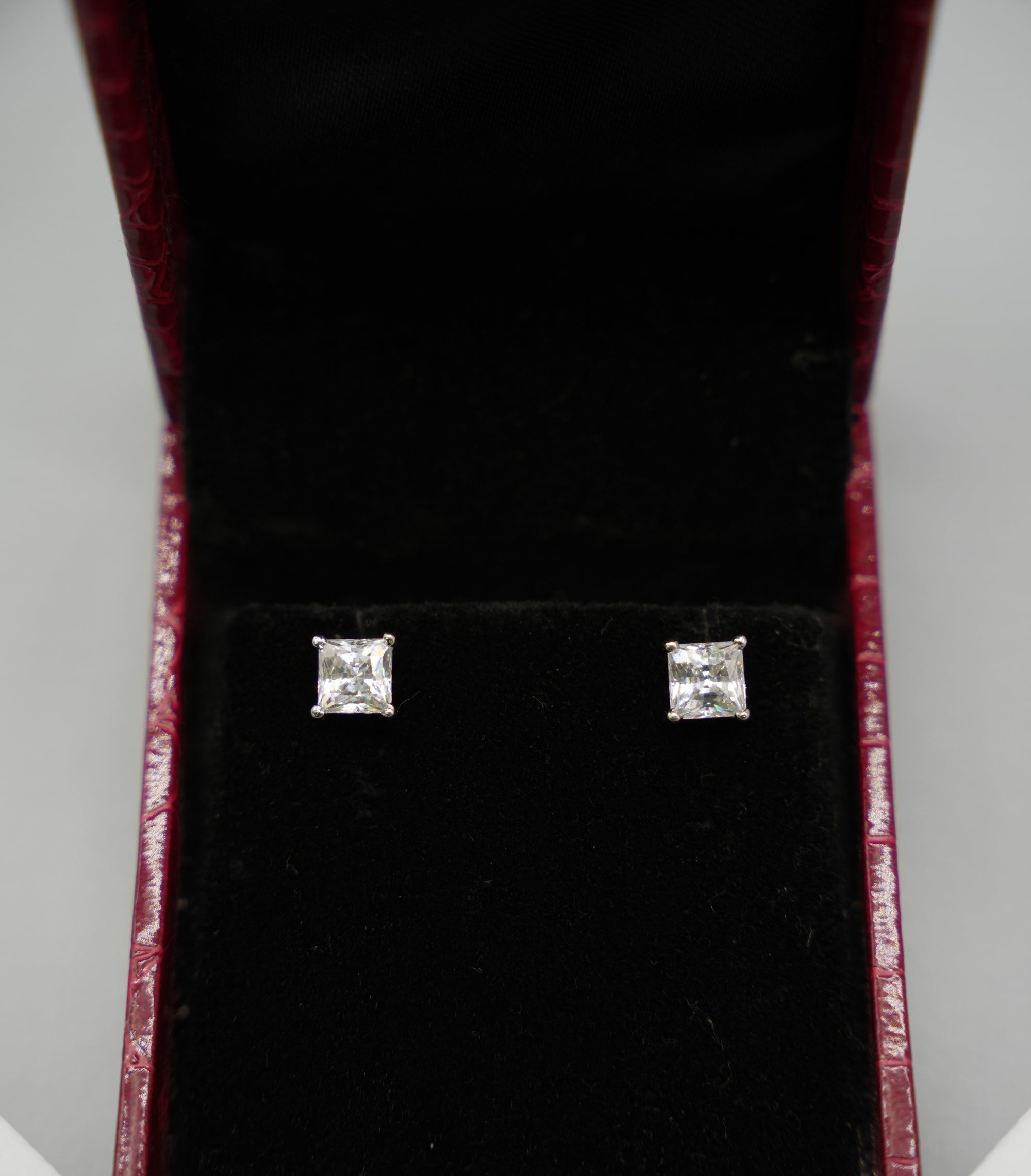 Silver Swarovski Princess Cut Studs