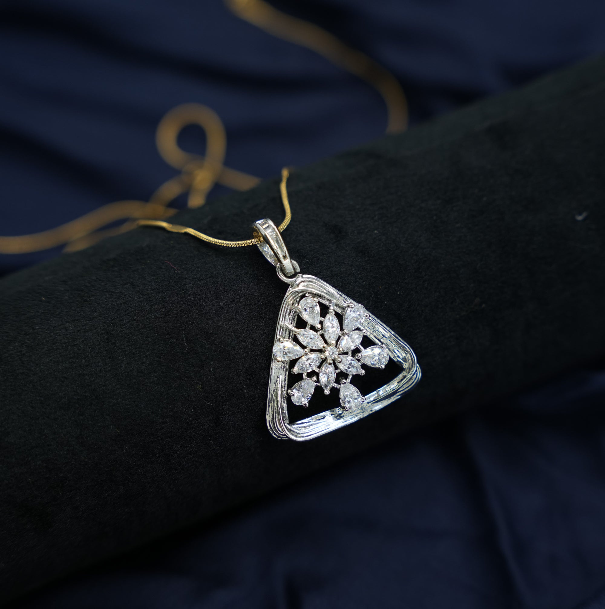 Silver Swarovski Triangular Pendant