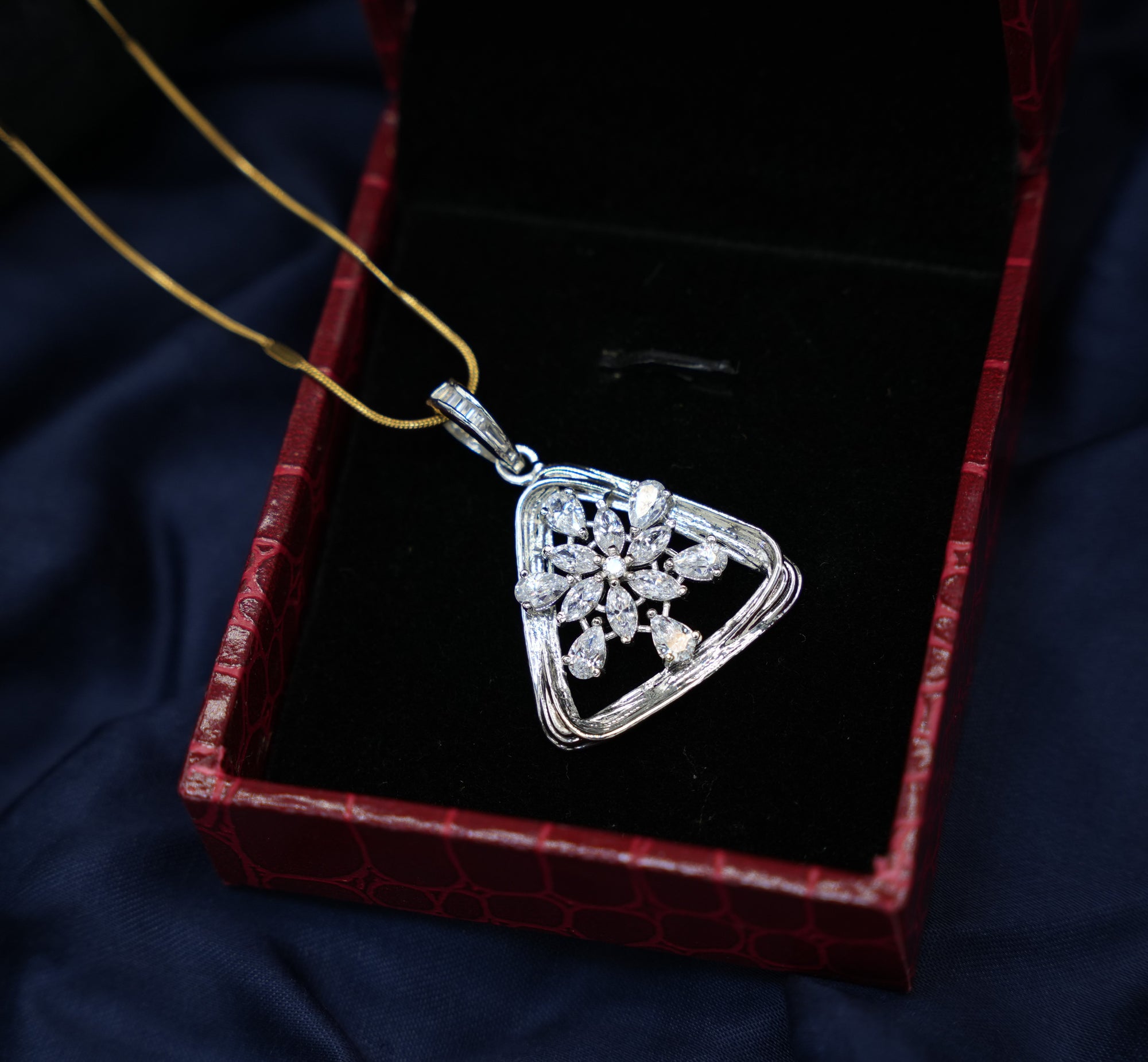 Silver Swarovski Triangular Pendant