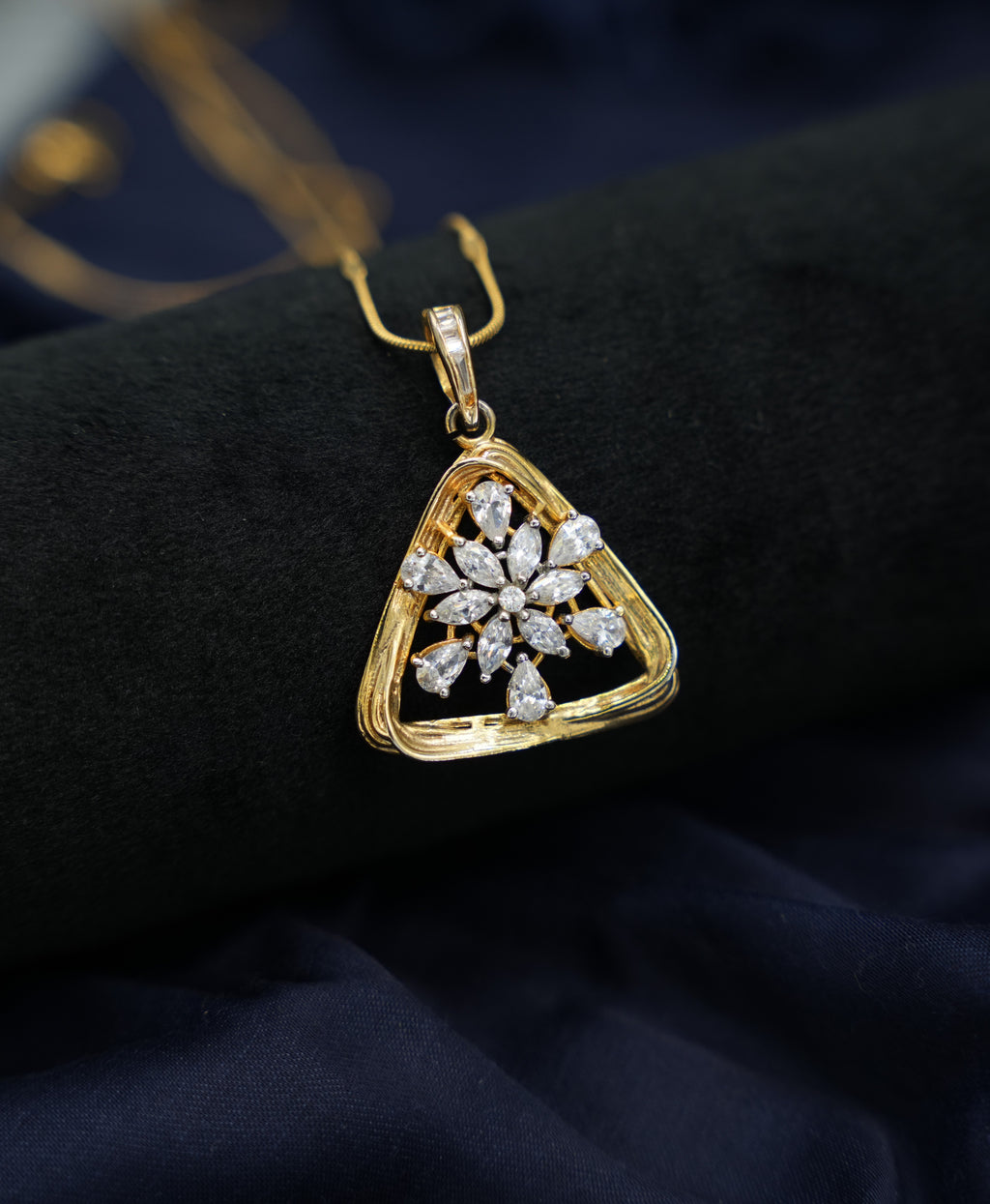 Silver Swarovski Triangular Golden Pendant