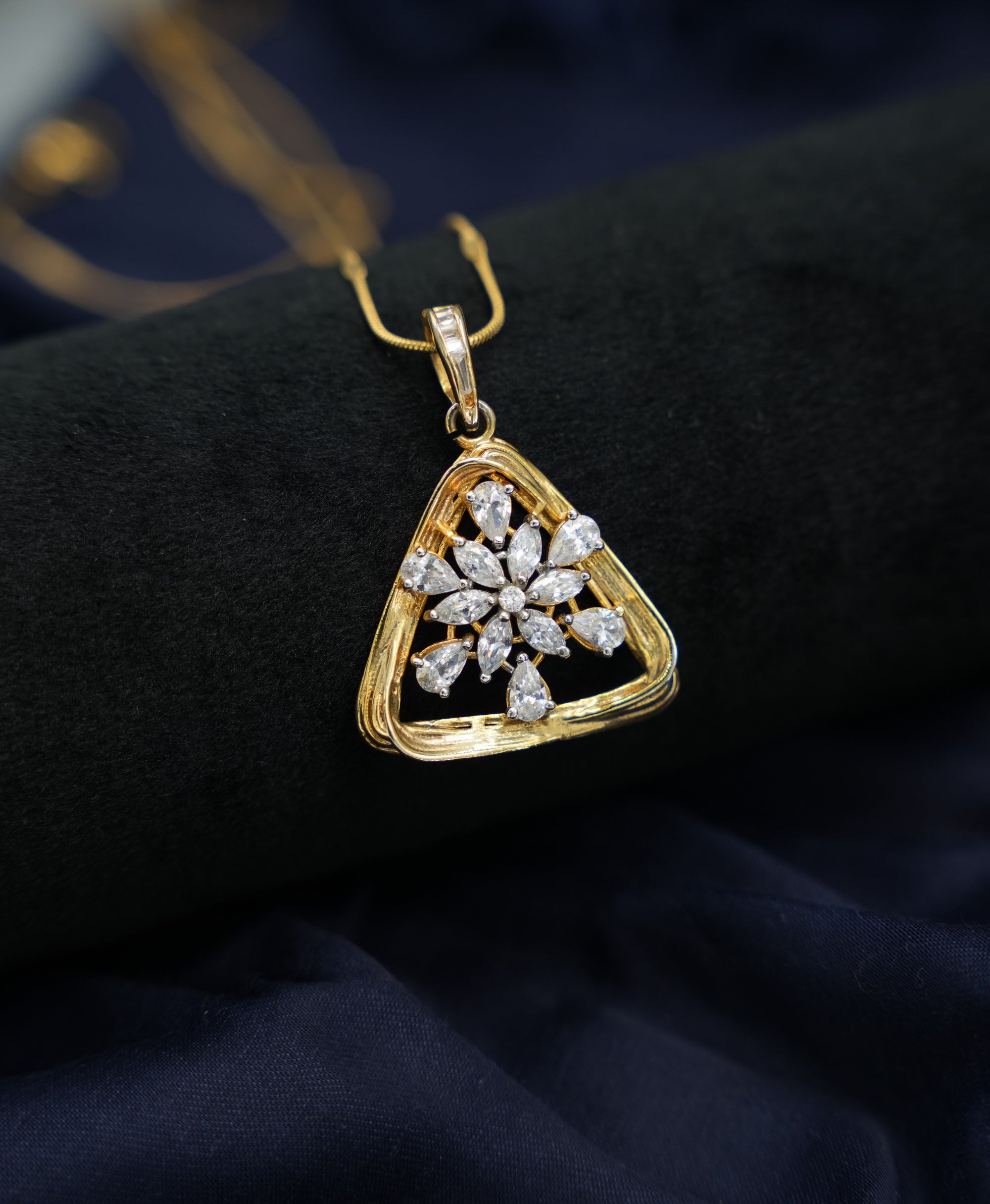 Silver Swarovski Triangular Golden Pendant