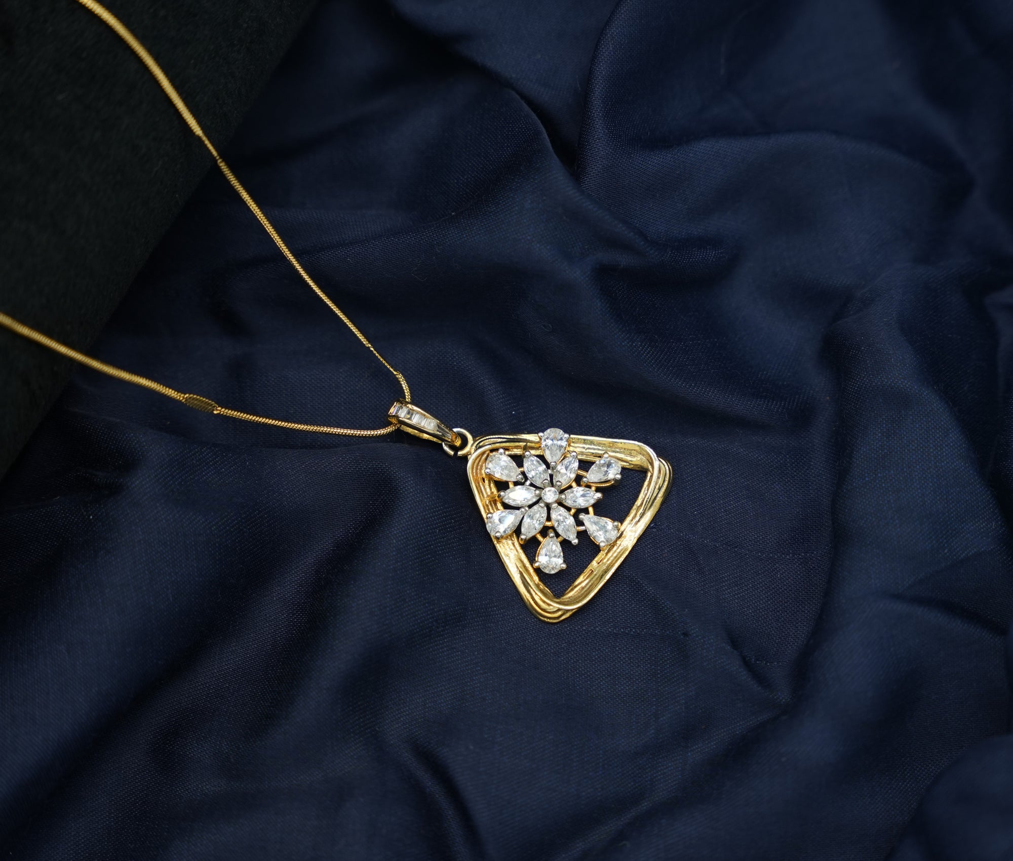 Silver Swarovski Triangular Golden Pendant