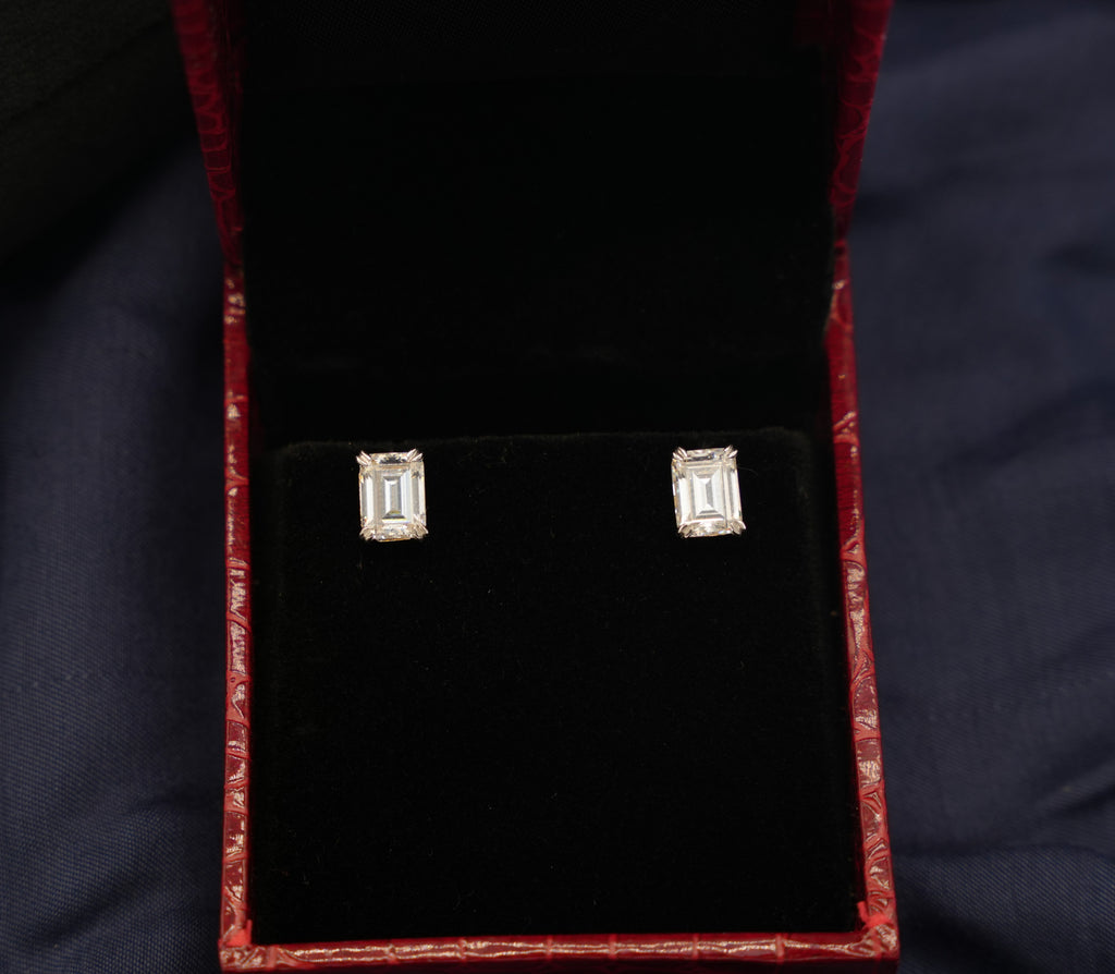 Silver Swarovski 2ct Emerald Studs