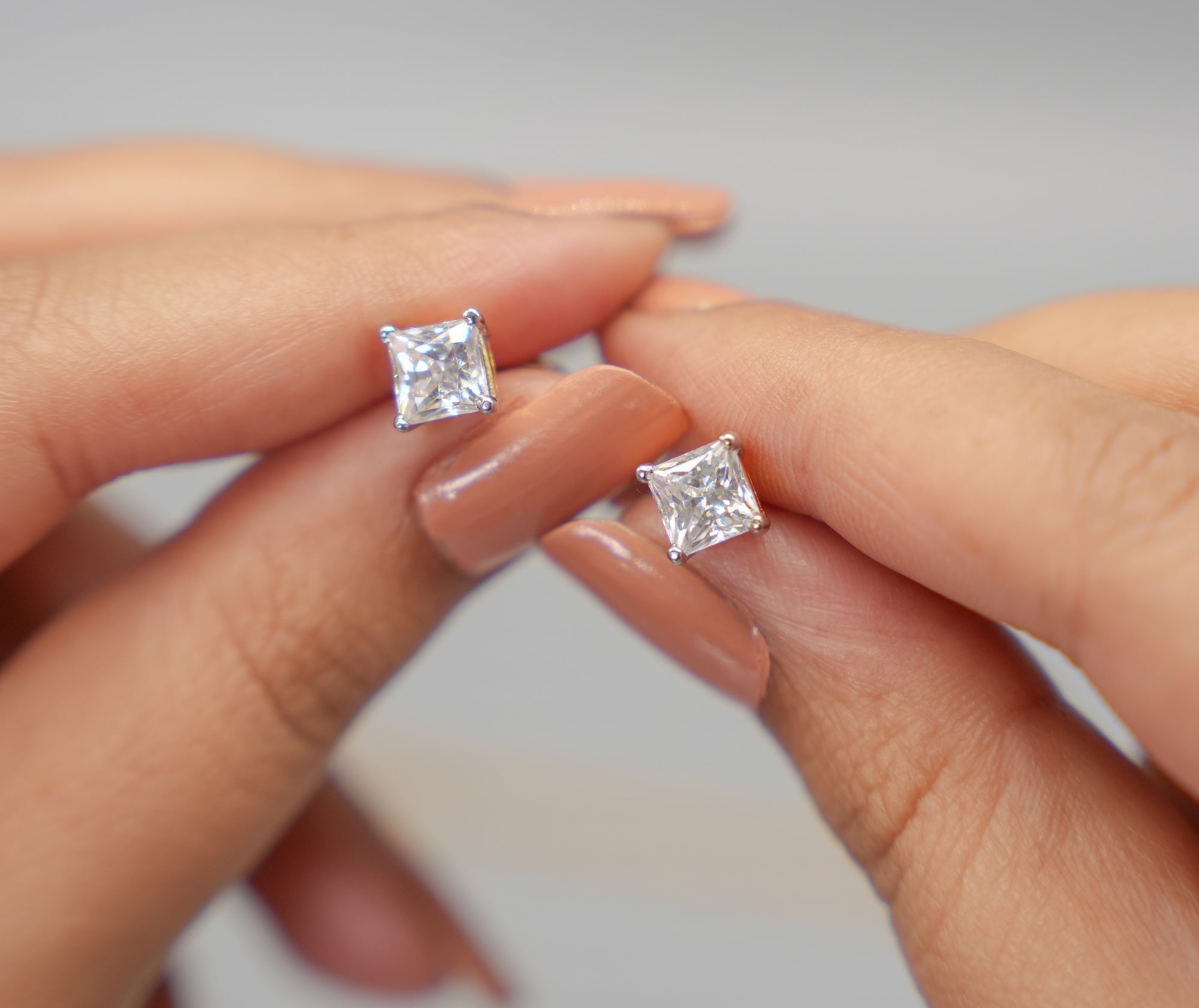 Silver Swarovski Princess Cut Studs