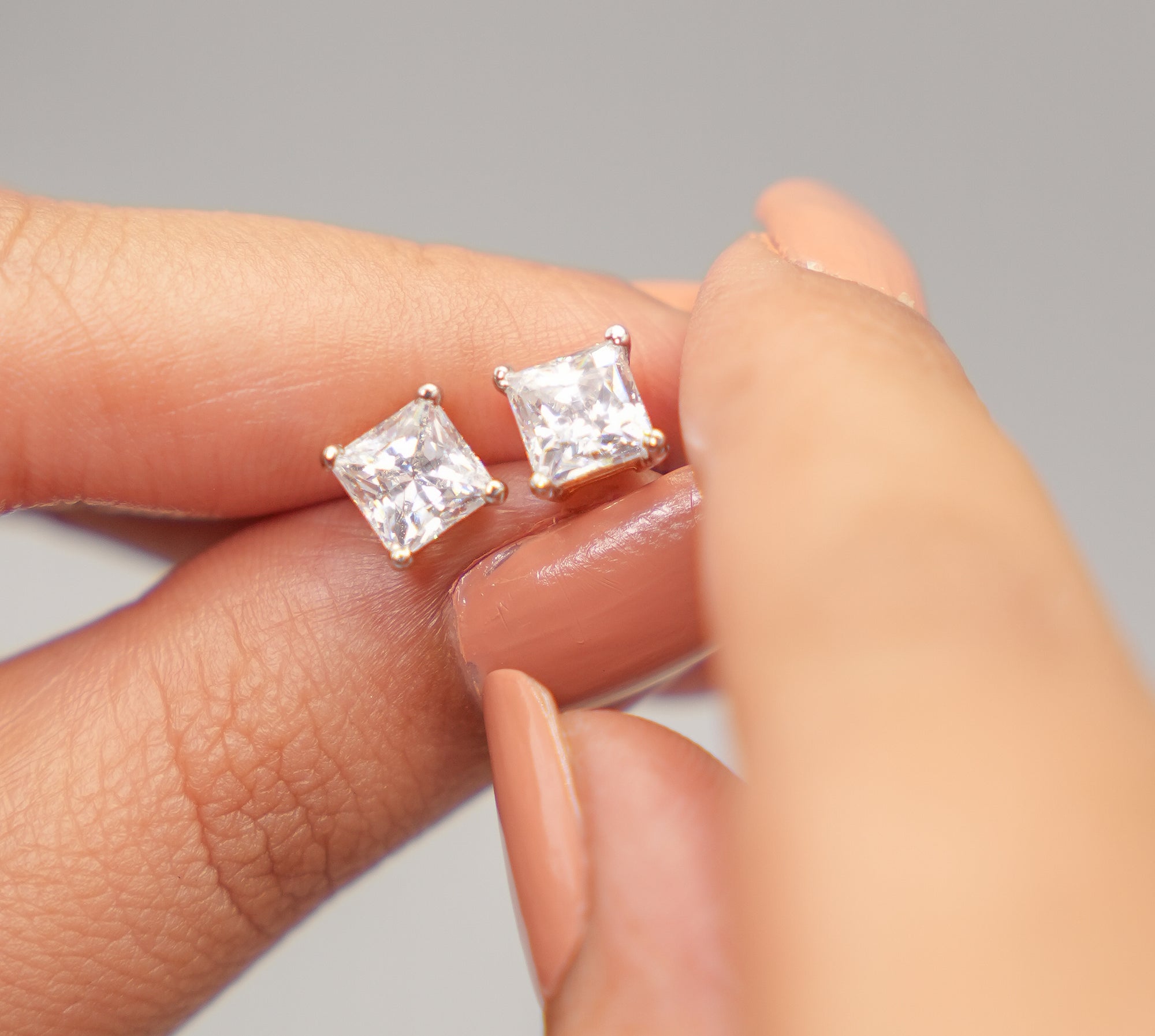 Silver Swarovski Princess Cut Studs