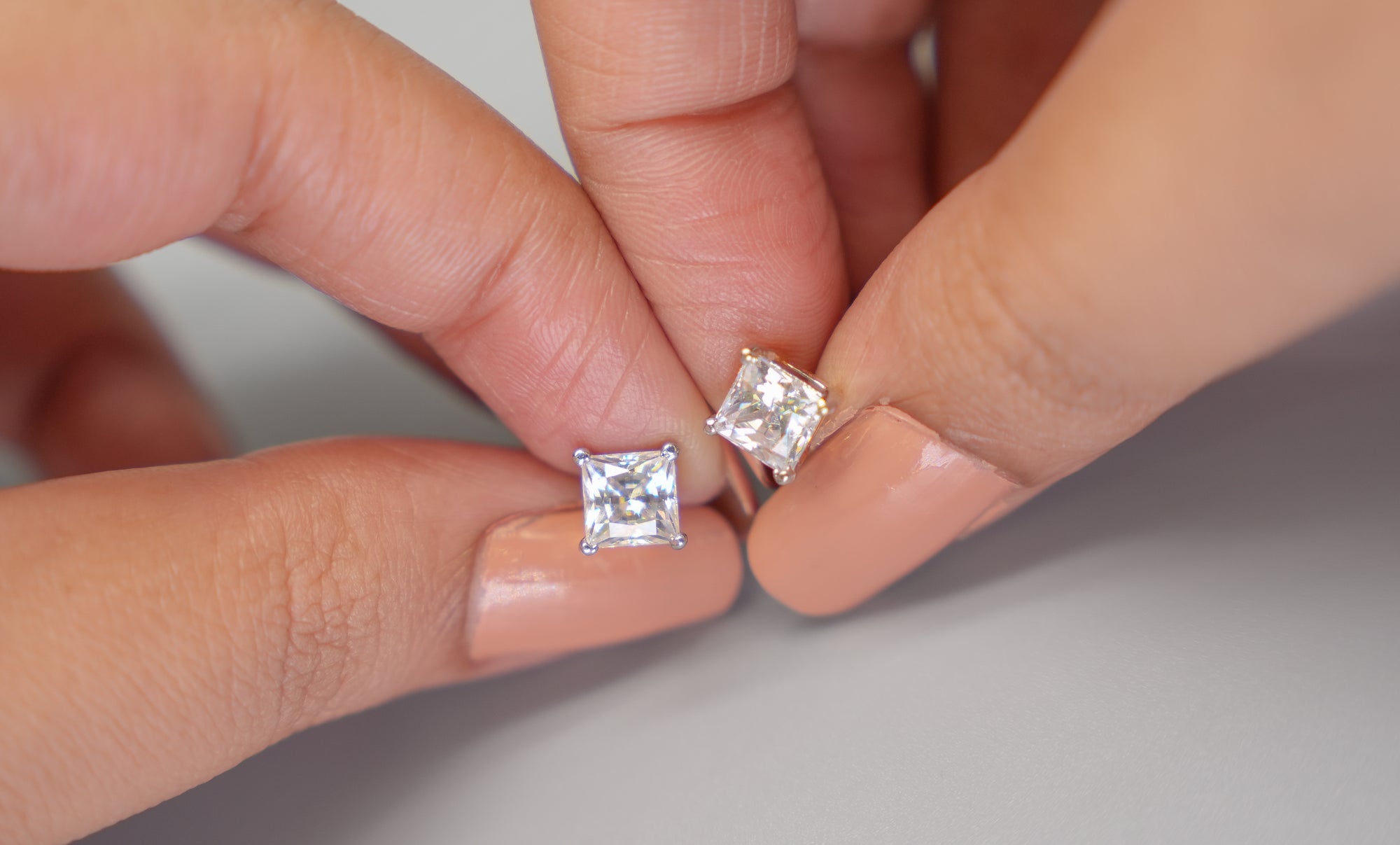 Silver Swarovski Princess Cut Studs