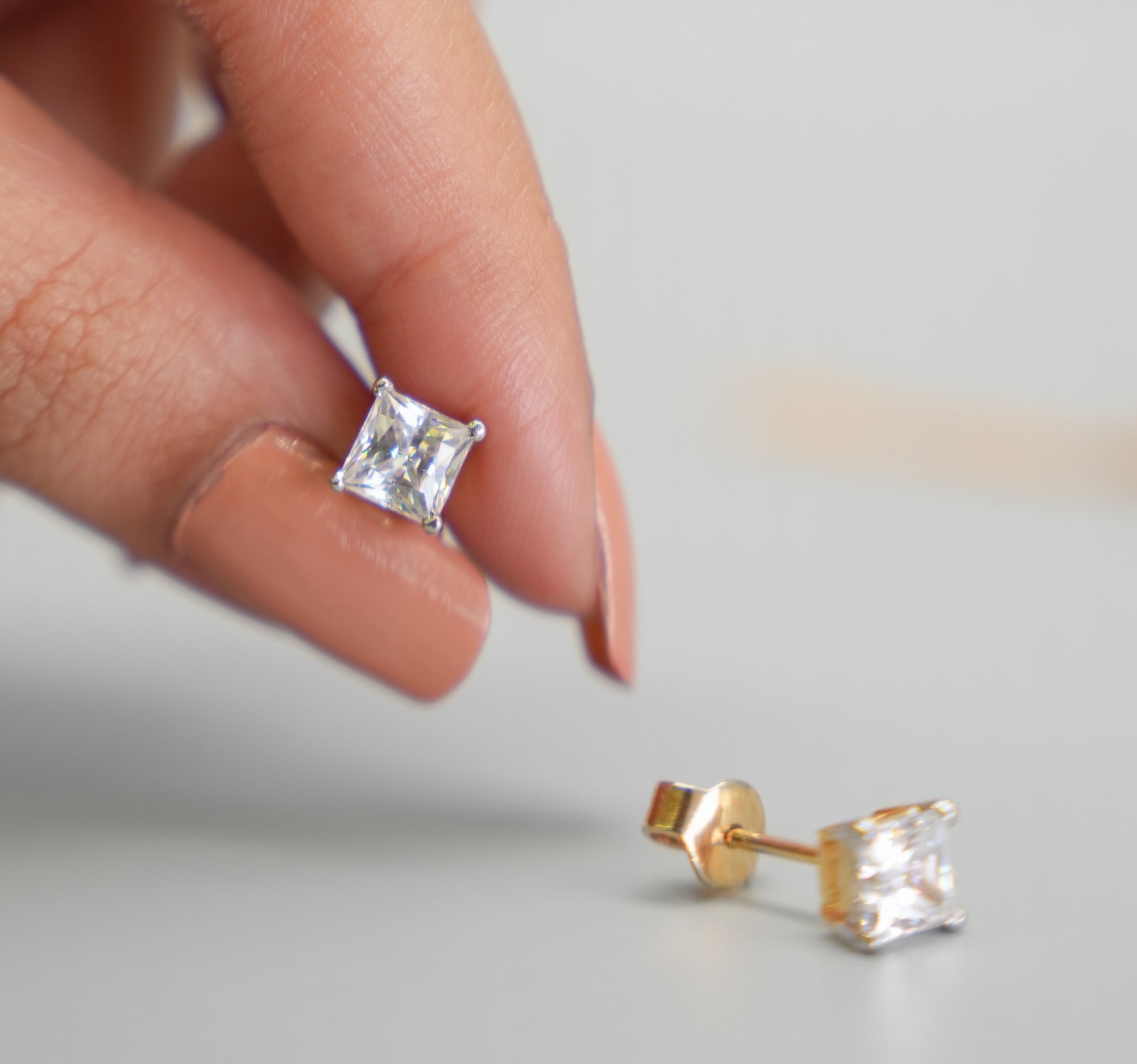 Silver Swarovski Princess Cut Studs