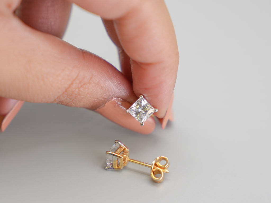 Silver Swarovski Princess Cut Studs