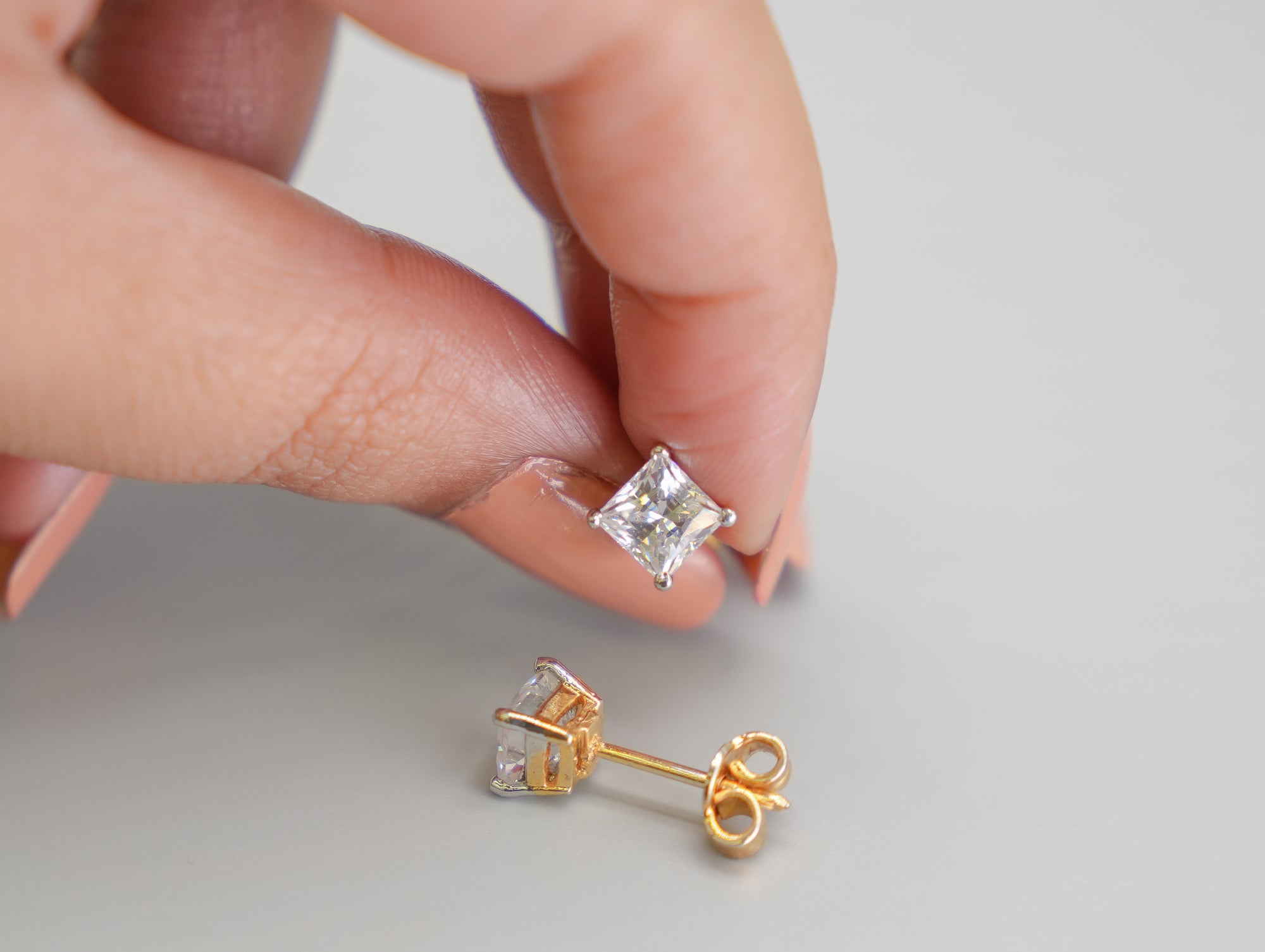 Silver Swarovski Princess Cut Studs