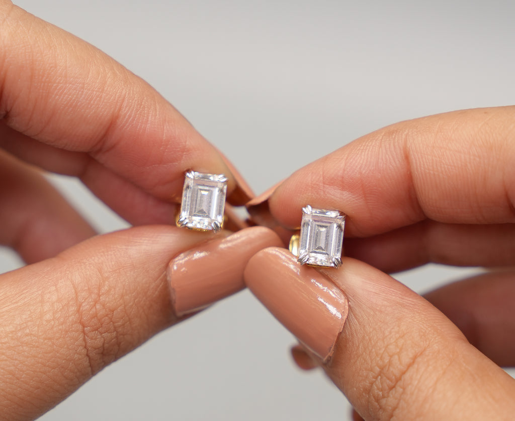 Silver Swarovski 2ct Emerald Studs