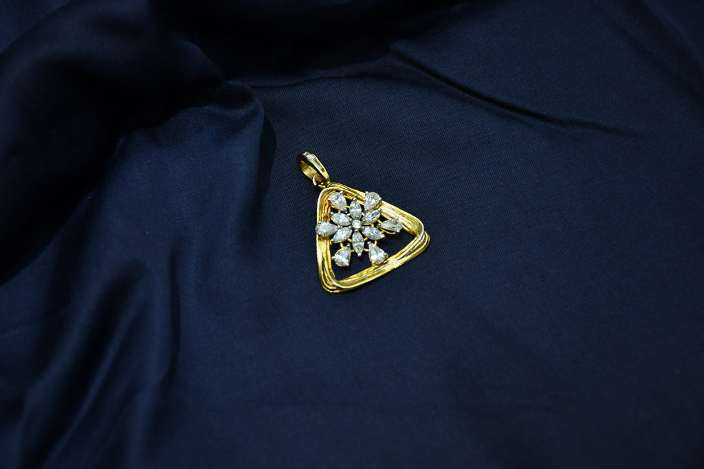Silver Swarovski Triangular Golden Pendant
