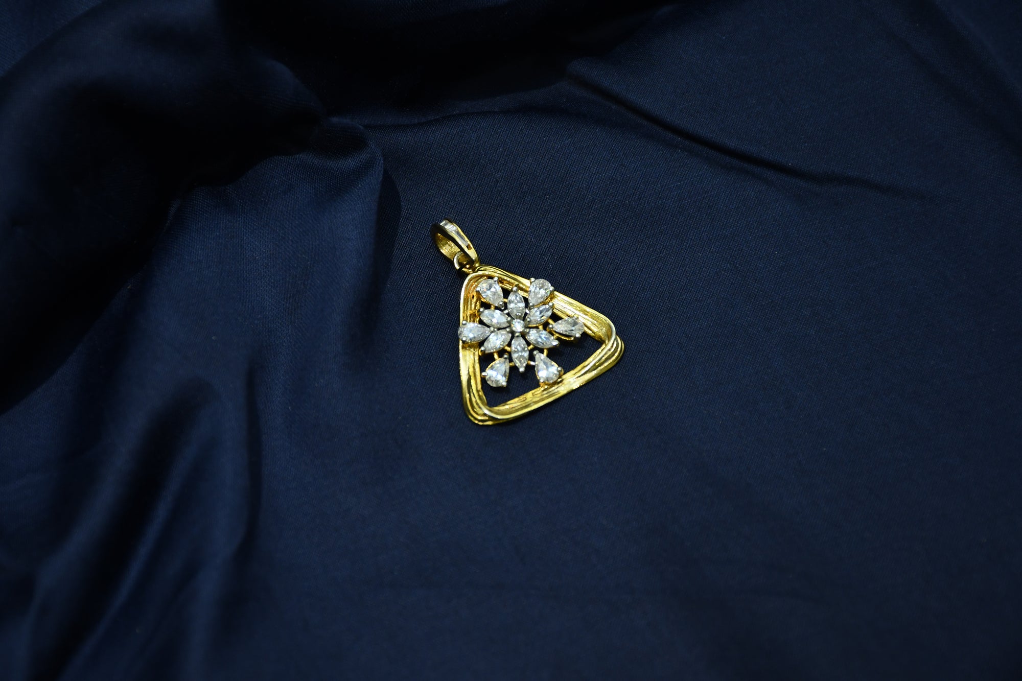 Silver Swarovski Triangular Golden Pendant