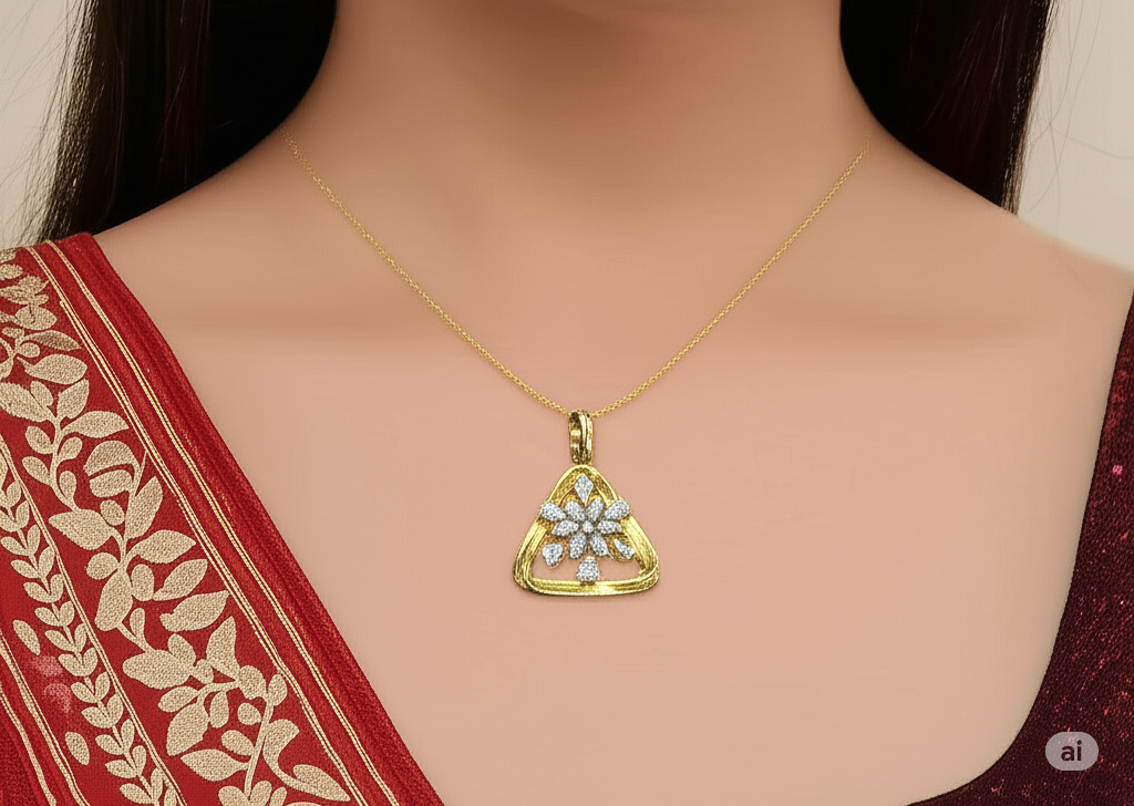 Silver Swarovski Triangular Golden Pendant