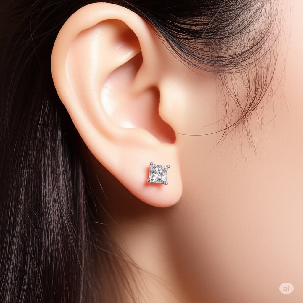 Silver Swarovski Princess Cut Studs