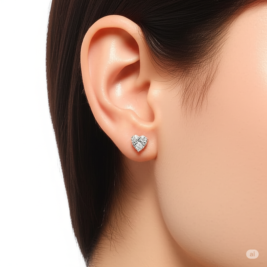 Silver Swarovski Heart Shaped Studs