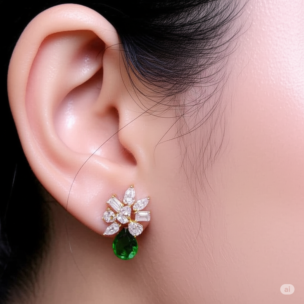Silver Swarovski Green Stone Earrings